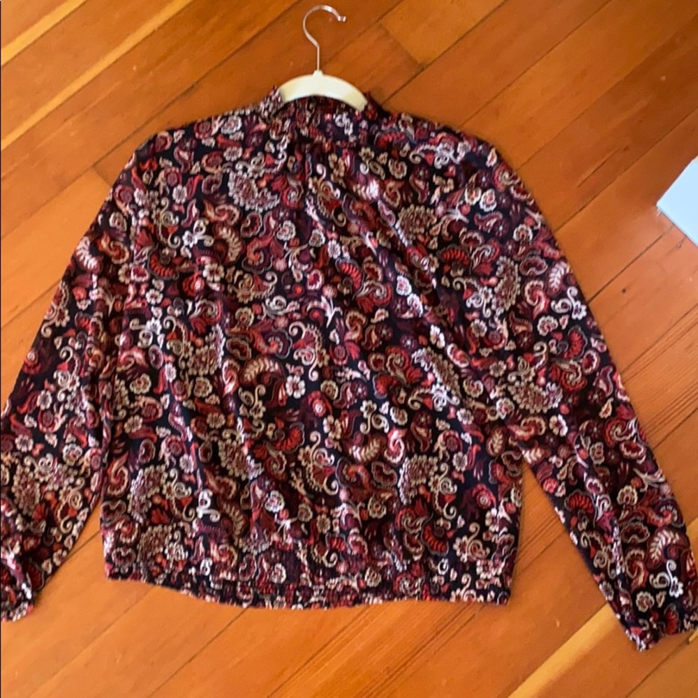 Black red and pink high neck blouse